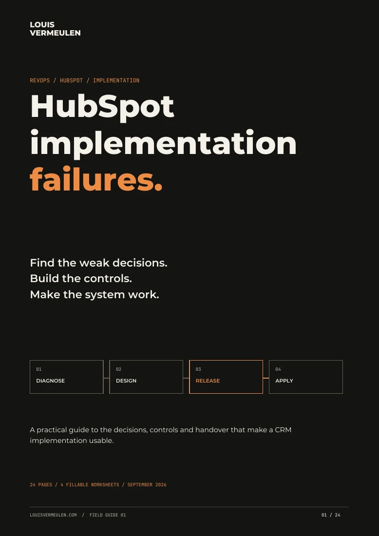 Cover of HubSpot Implementation Failures, a field guide by Louis Vermeulen